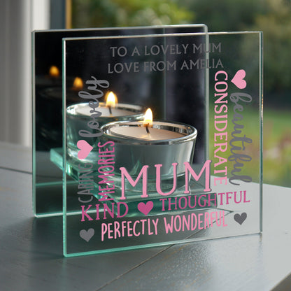 Personalised Mum Mirrored Glass Tea Light Holder from Heartfelt Gifts