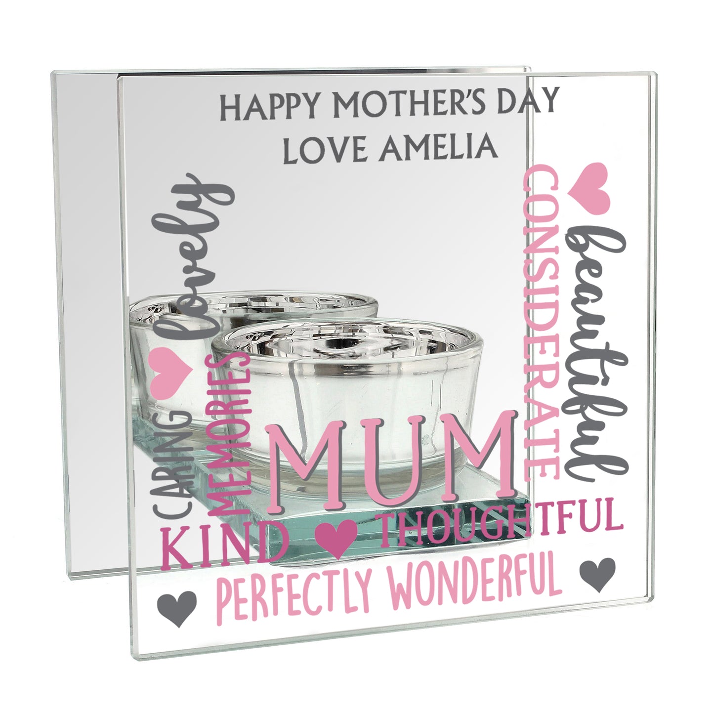 Personalised Mum Mirrored Glass Tea Light Holder - image 2