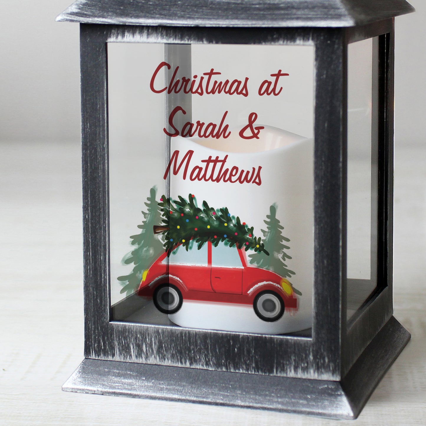 Personalised 'Driving Home For Christmas' Rustic Black Lantern - image 4