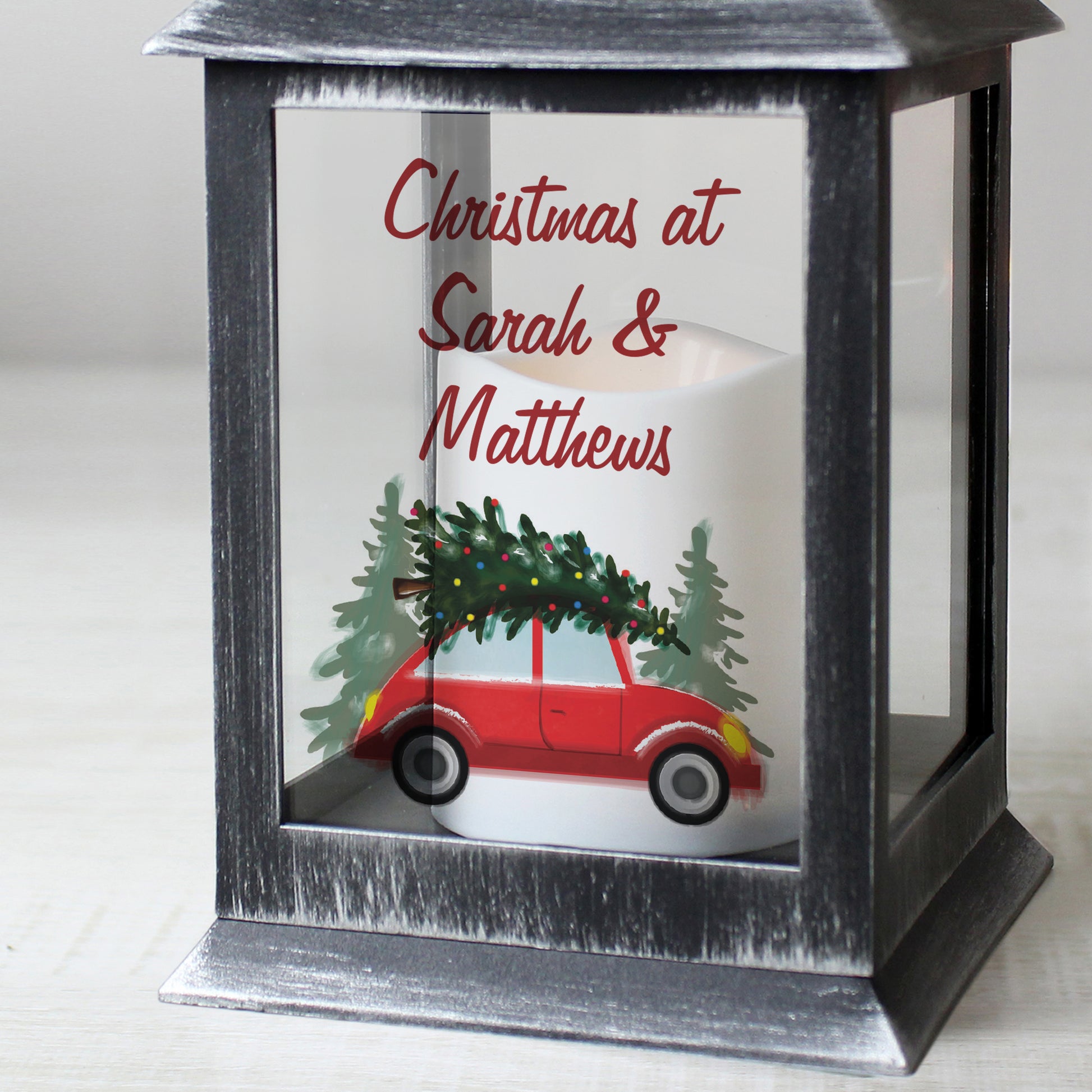 Personalised 'Driving Home For Christmas' Rustic Black Lantern - image 4