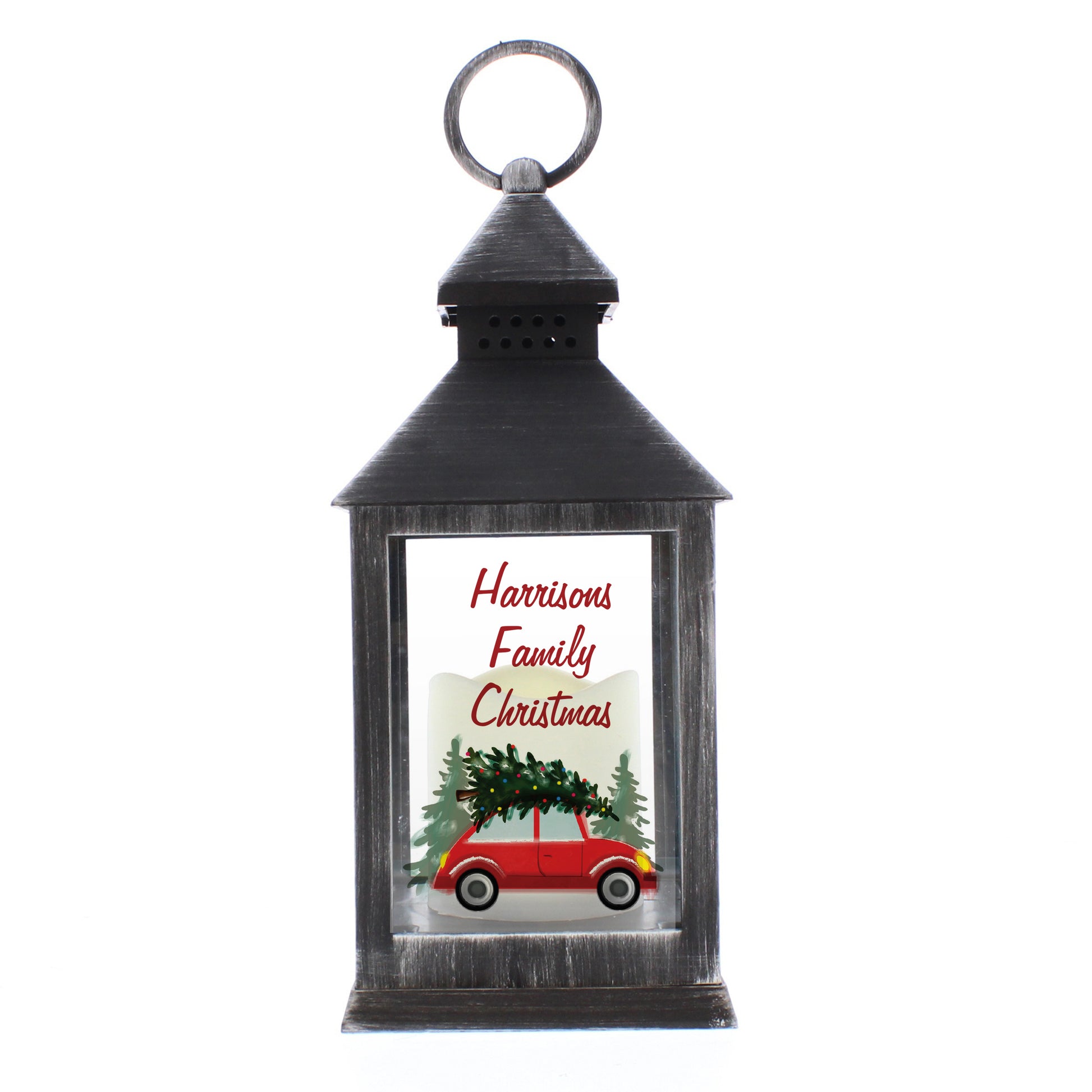 Personalised 'Driving Home For Christmas' Rustic Black Lantern - image 5