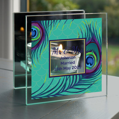 Personalised Peacock Mirrored Glass Tea Light Candle Holder - image 4