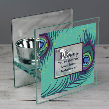 Personalised Peacock Mirrored Glass Tea Light Candle Holder - image 5