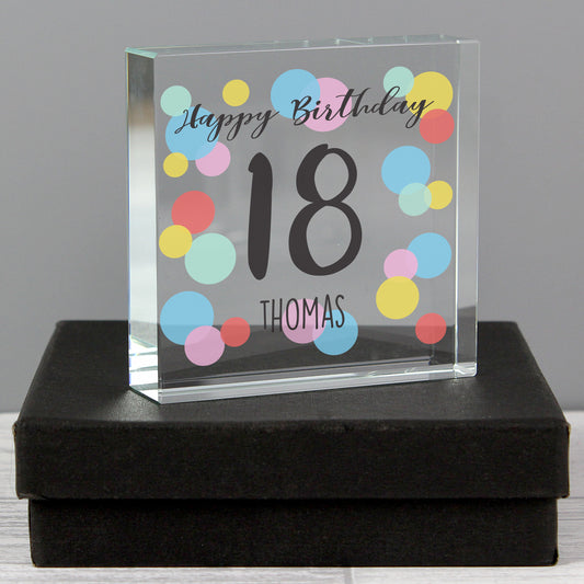 Personalised Birthday Colour Confetti Crystal Token from Heartfelt Gifts