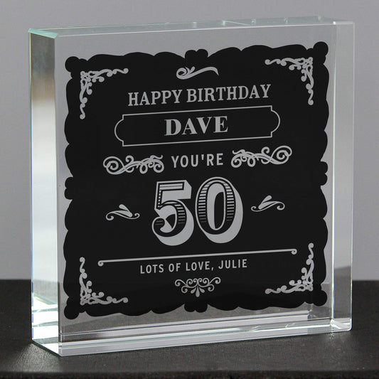 Personalised Birthday Vintage Typography Crystal Token from Heartfelt Gifts