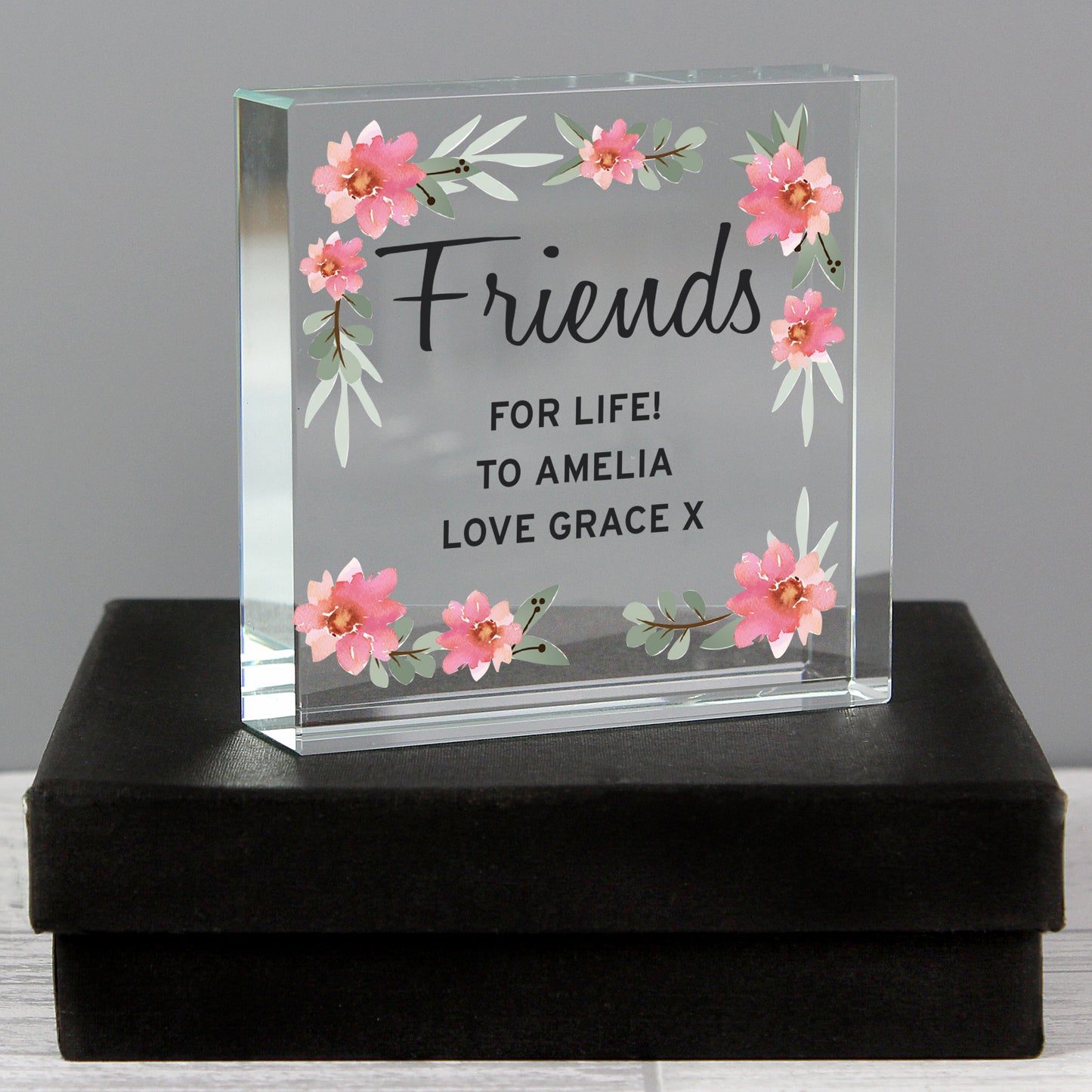 Personalised Floral Sentimental Crystal Token from Heartfelt Gifts