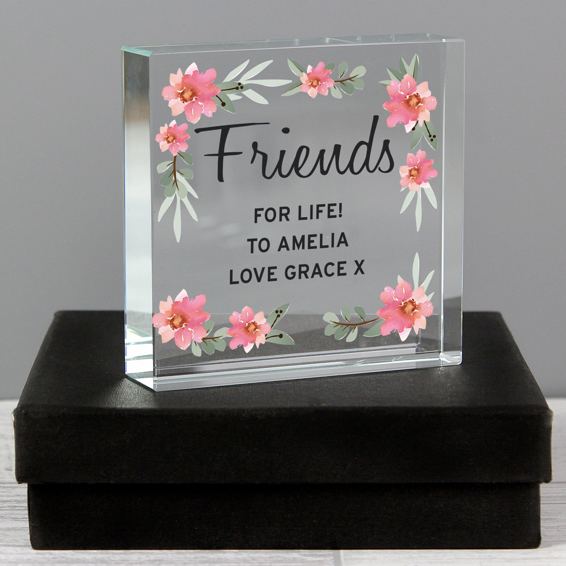 Personalised Floral Sentimental Crystal Token from Heartfelt Gifts