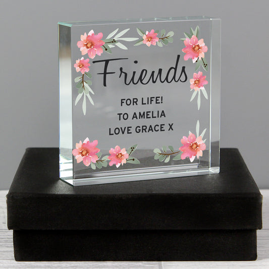Personalised Floral Sentimental Crystal Token from Heartfelt Gifts
