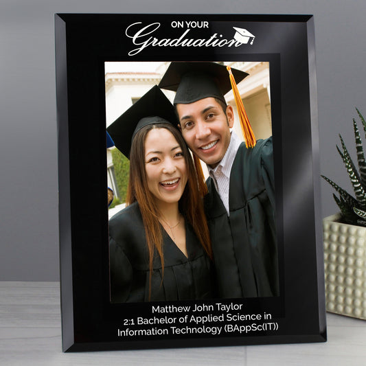 Personalised Graduation Black Glass 5x7 Photo Frame from Heartfelt Gifts