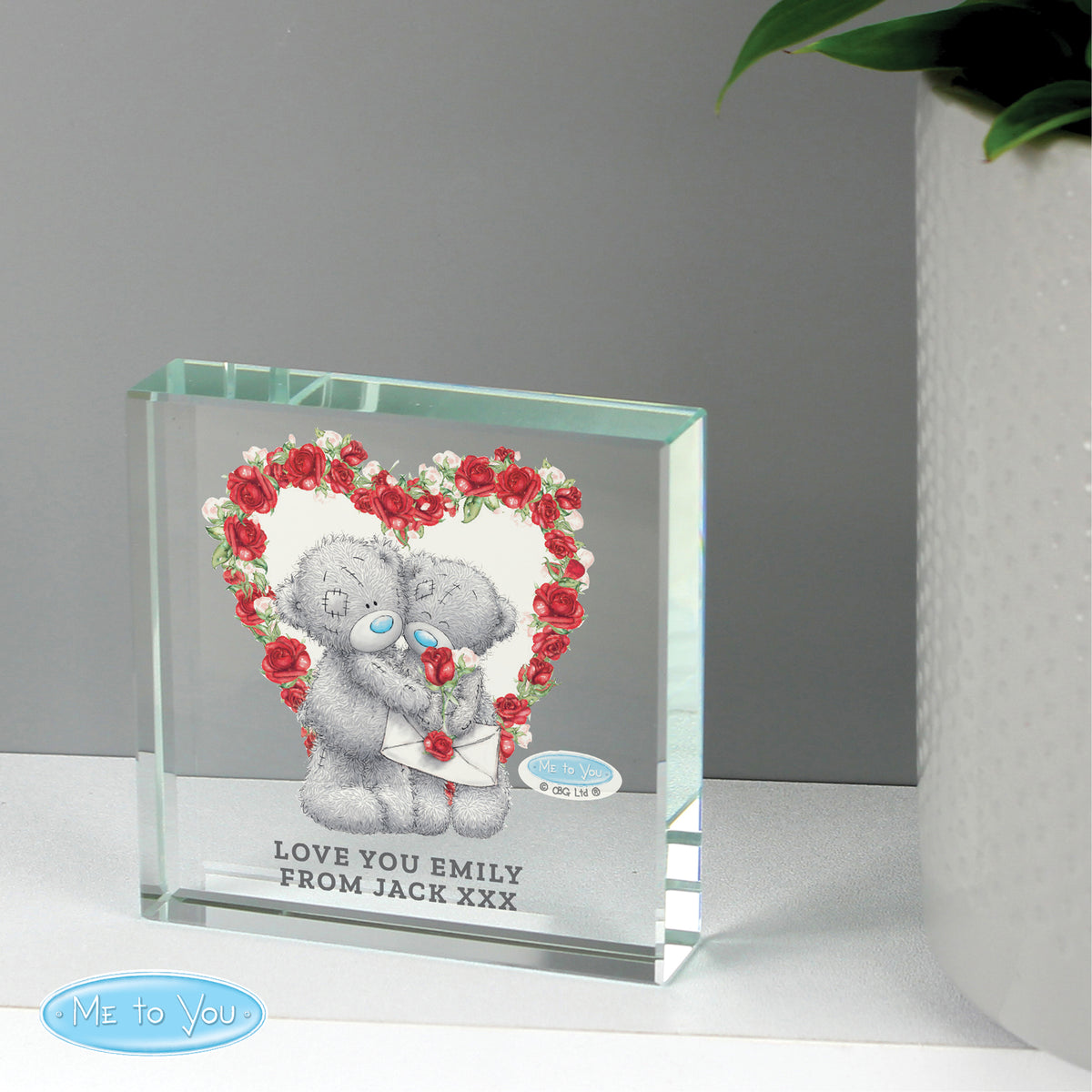 Personalised Me to You Rose Heart Crystal Token from Heartfelt Gifts