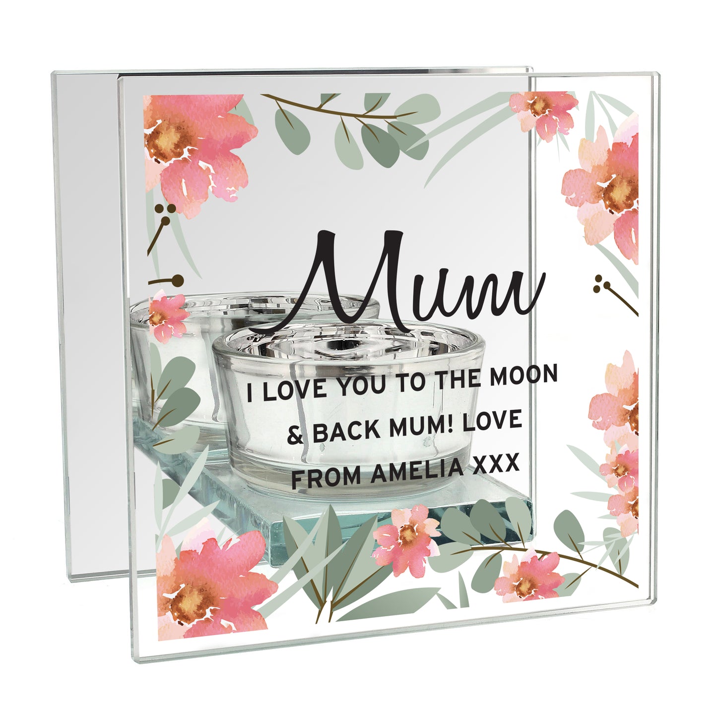 Personalised Floral Sentimental Mirrored Glass Tea Light Candle Holder - image 2