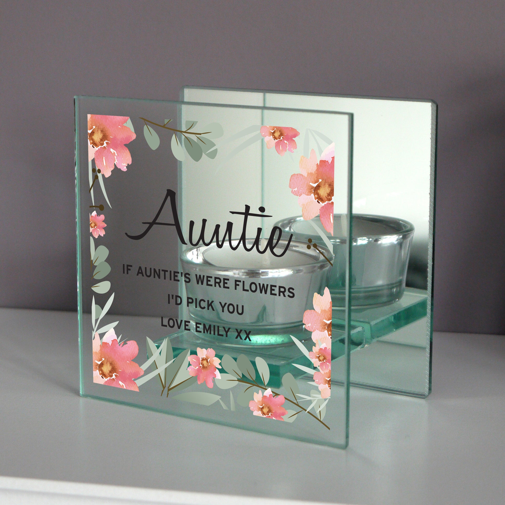 Personalised Floral Sentimental Mirrored Glass Tea Light Candle Holder - image 3