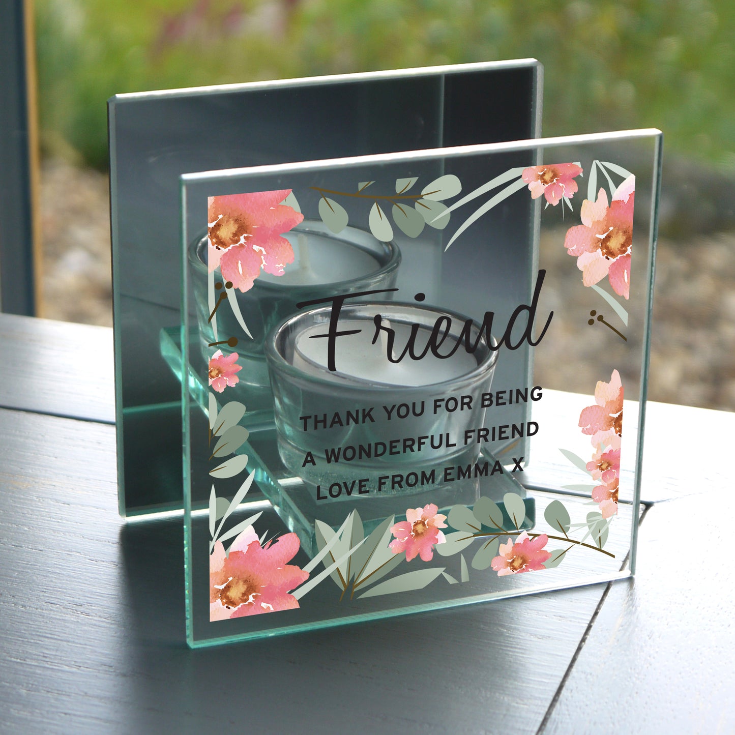 Personalised Floral Sentimental Mirrored Glass Tea Light Candle Holder - image 7