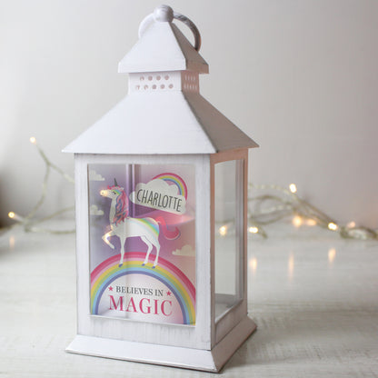 Personalised Unicorn Frost White Lantern from Heartfelt Gifts