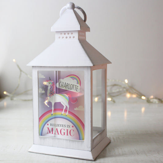 Personalised Unicorn Frost White Lantern from Heartfelt Gifts