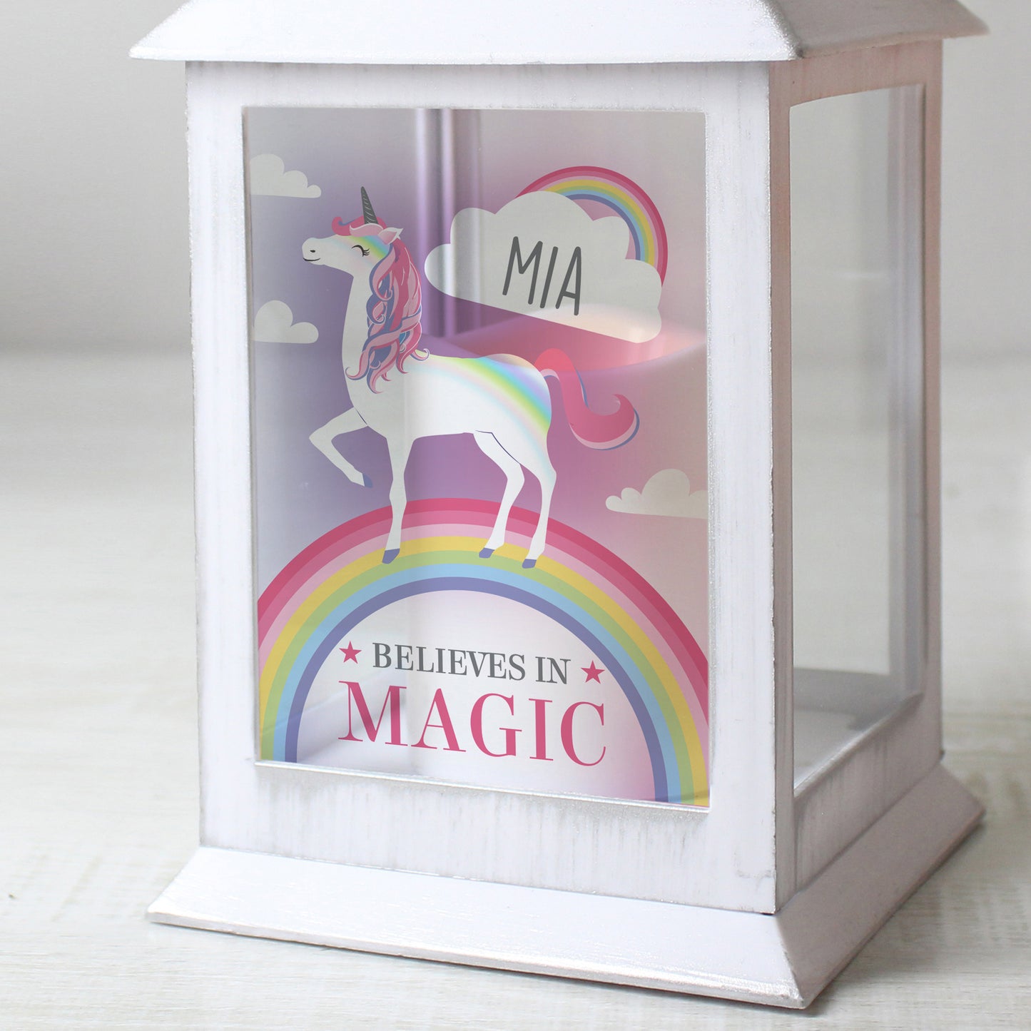 Personalised Unicorn Frost White Lantern - image 3