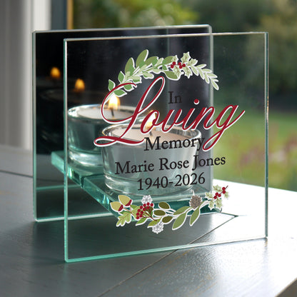 Personalised In Loving Memory Christmas Mirrored Glass Tea Light Candle Holder from Heartfelt Gifts