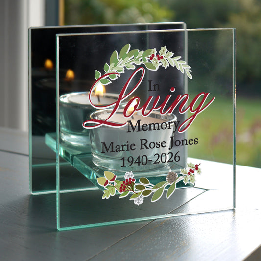 Personalised In Loving Memory Christmas Mirrored Glass Tea Light Candle Holder from Heartfelt Gifts