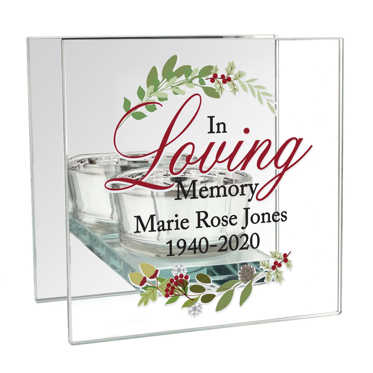 Personalised In Loving Memory Christmas Mirrored Glass Tea Light Candle Holder - image 2