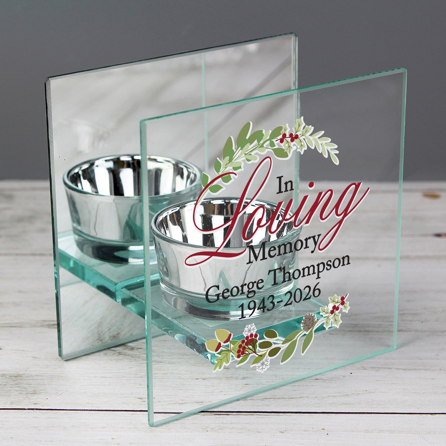 Personalised In Loving Memory Christmas Mirrored Glass Tea Light Candle Holder - image 3