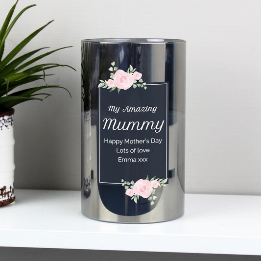 Personalised Floral Smoked Glass LED Candle from Heartfelt Gifts