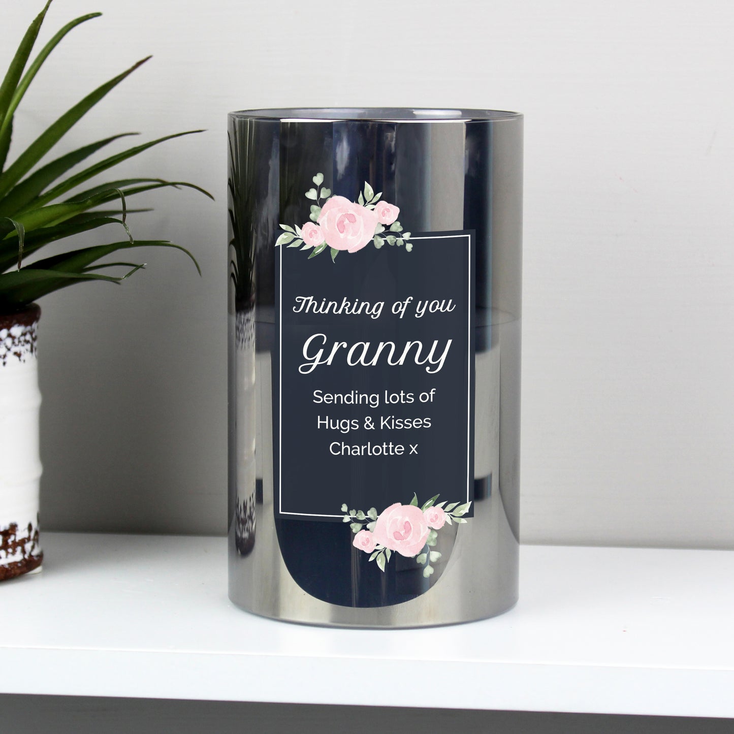 Personalised Floral Smoked Glass LED Candle - image 3