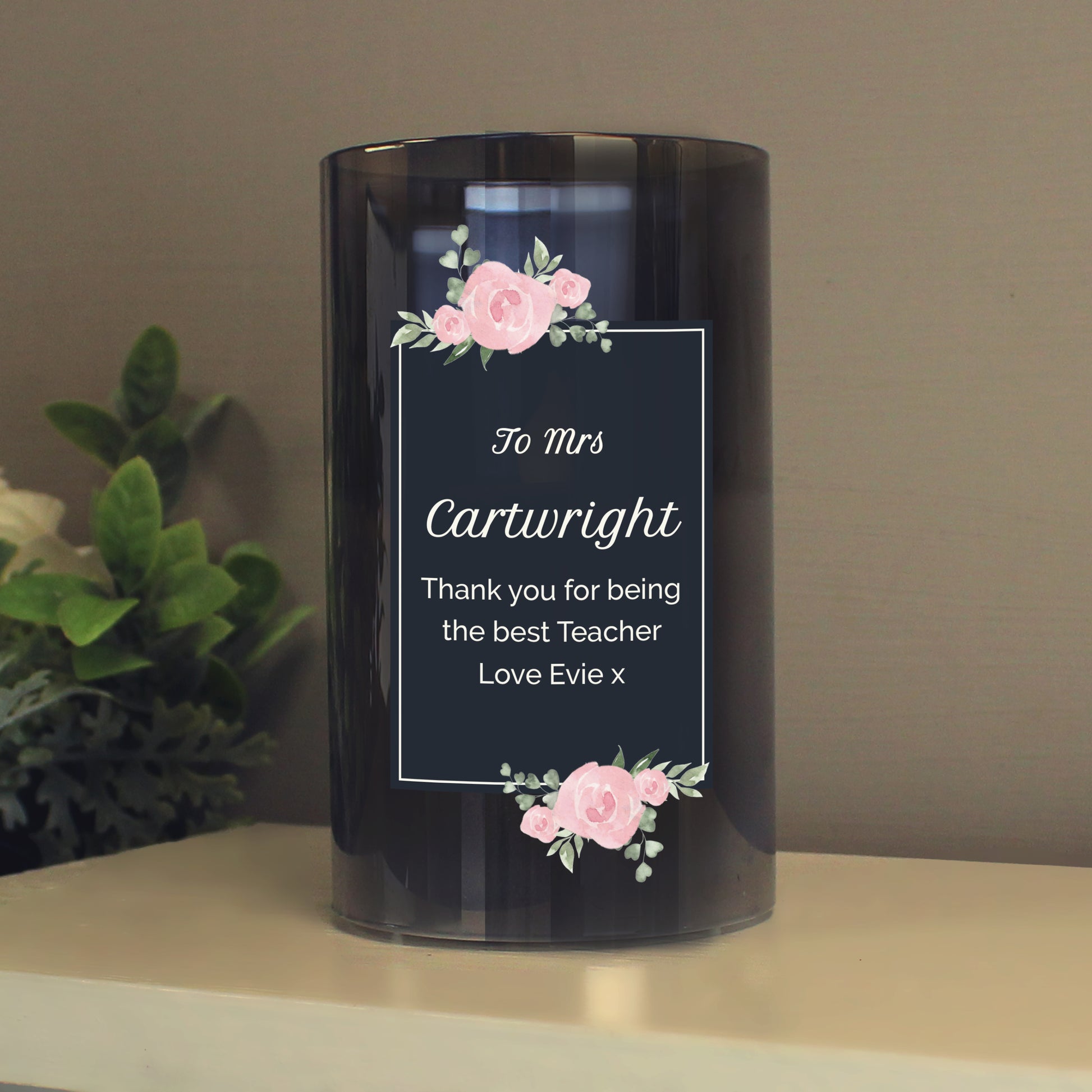 Personalised Floral Smoked Glass LED Candle - image 4
