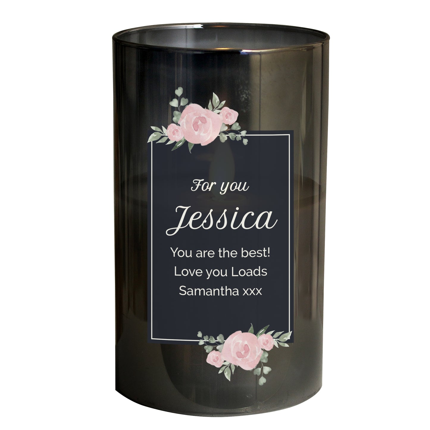 Personalised Floral Smoked Glass LED Candle - image 5