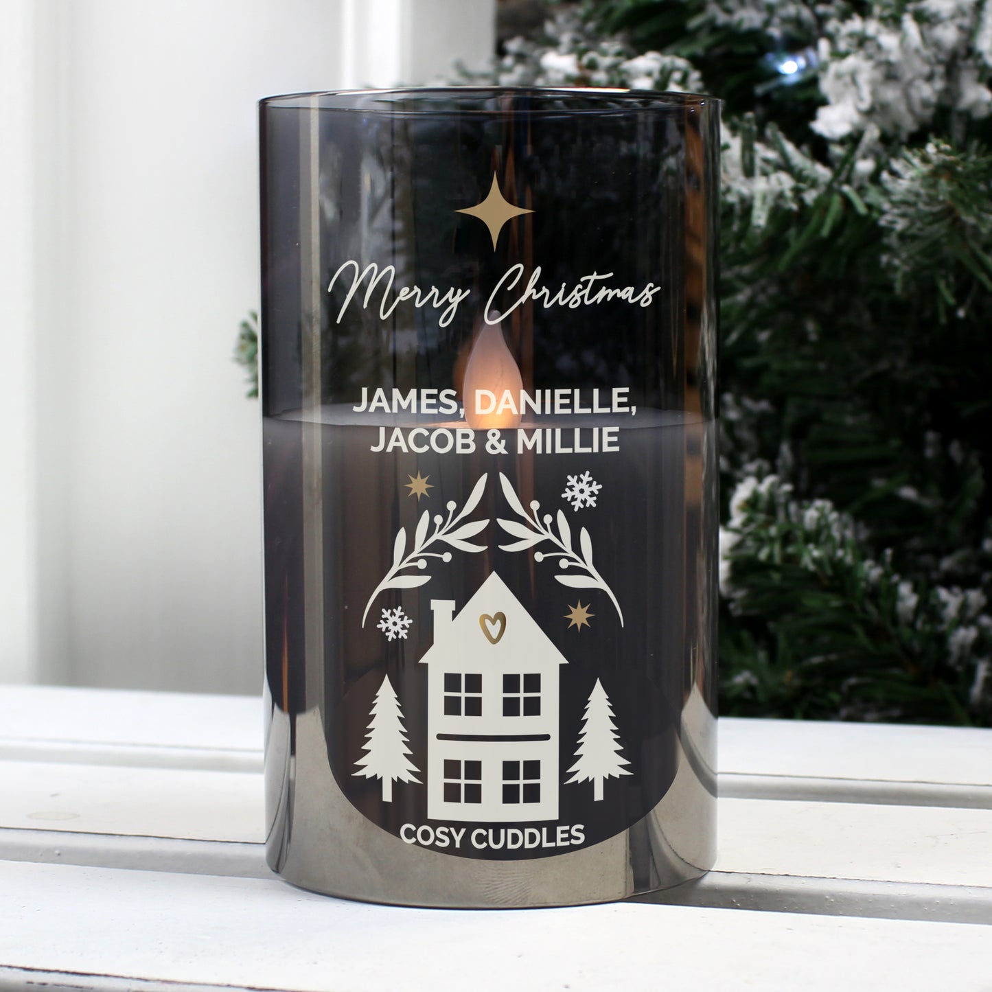 Personalised Christmas Smoked Glass LED Candle - image 2