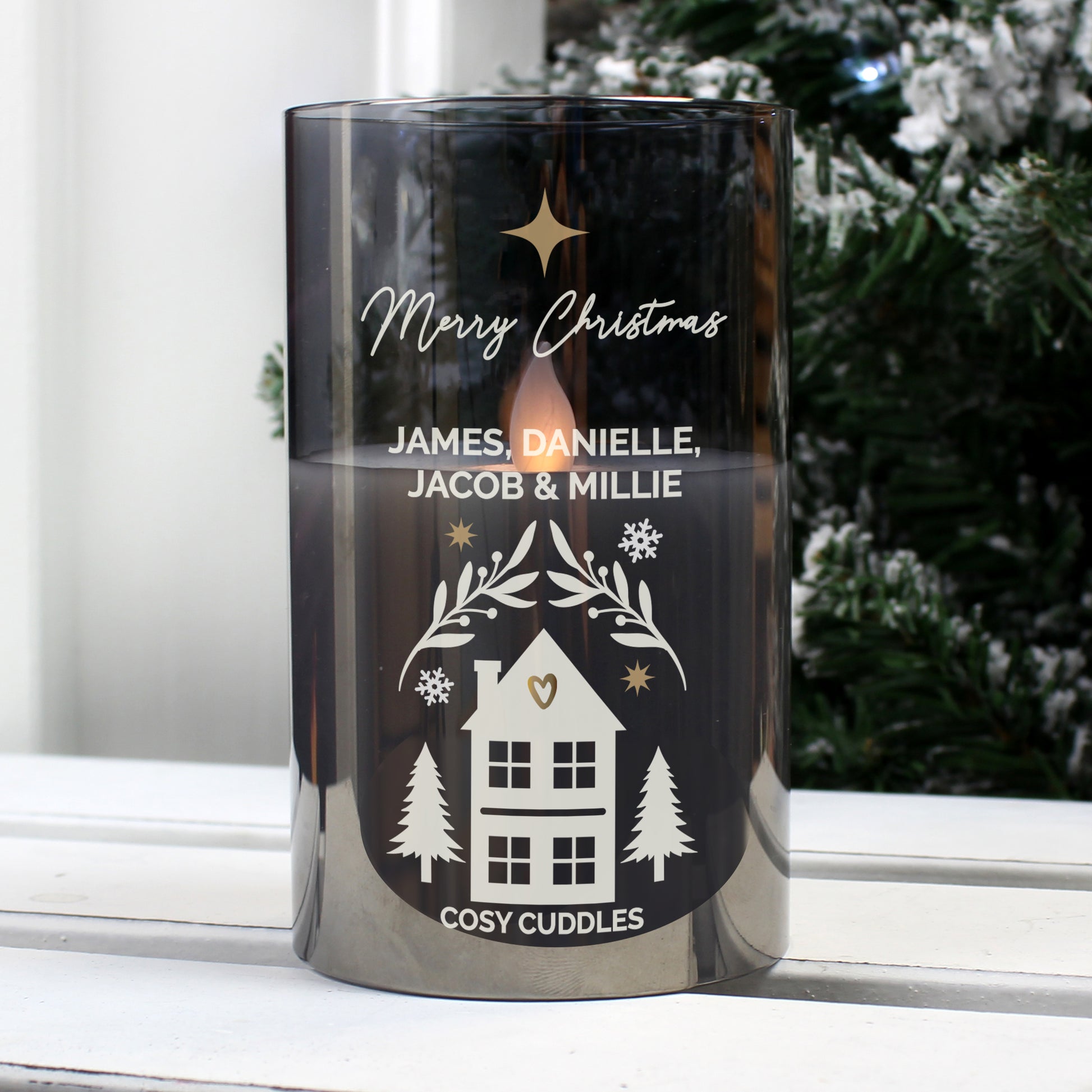 Personalised Christmas Smoked Glass LED Candle - image 2