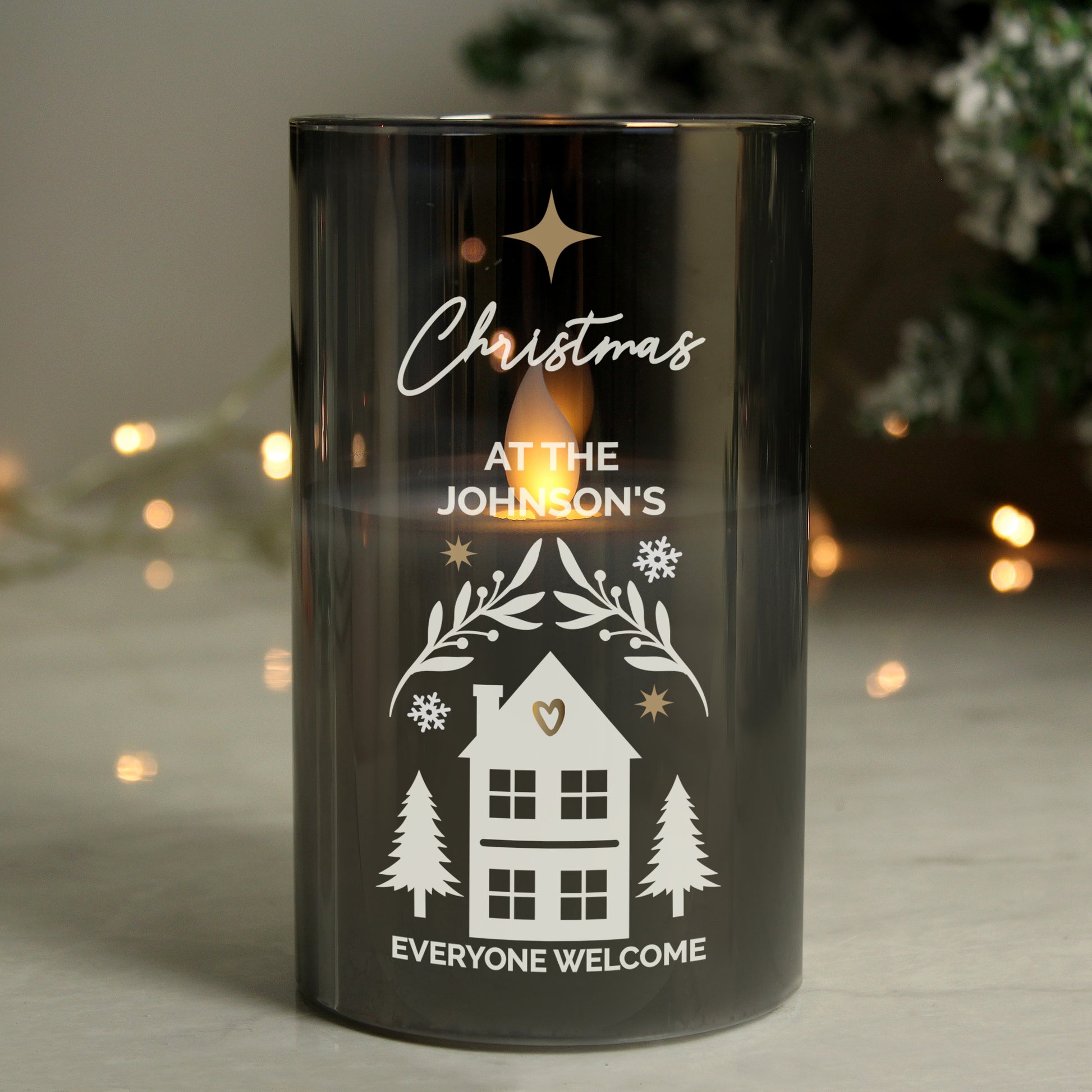 Personalised Christmas Smoked Glass LED Candle - image 3