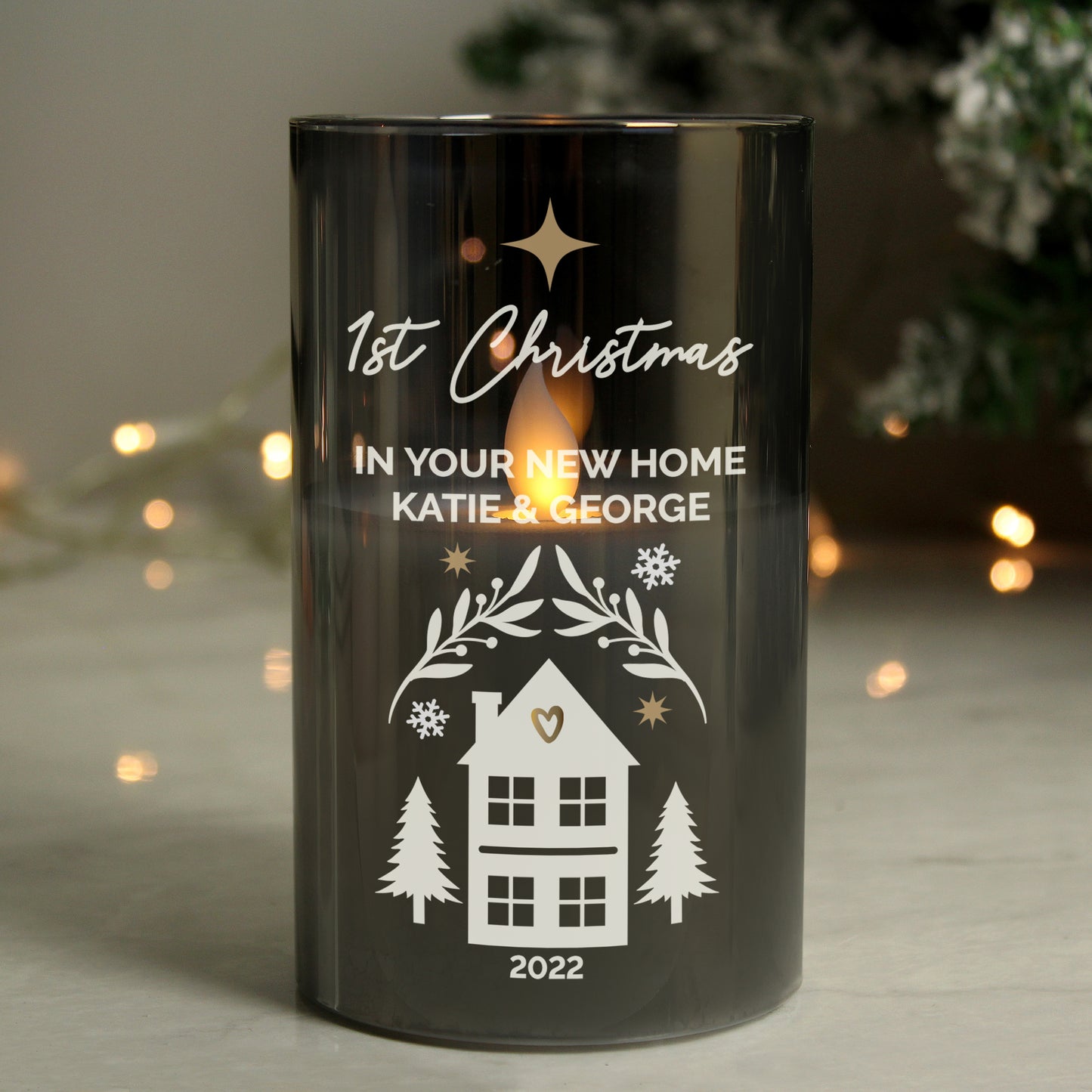 Personalised Christmas Smoked Glass LED Candle - image 4