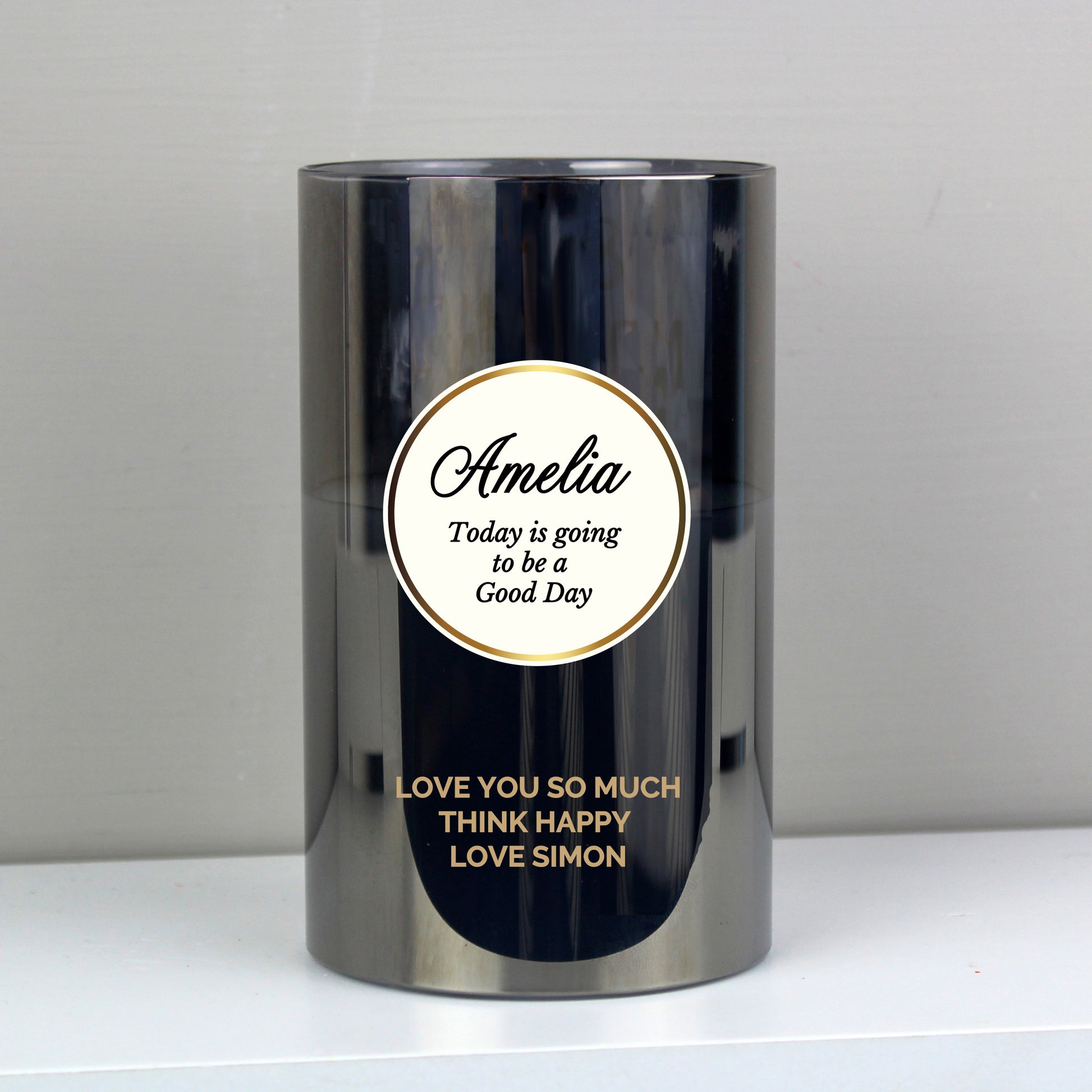 Personalised Opulent Smoked Glass LED Candle from Heartfelt Gifts