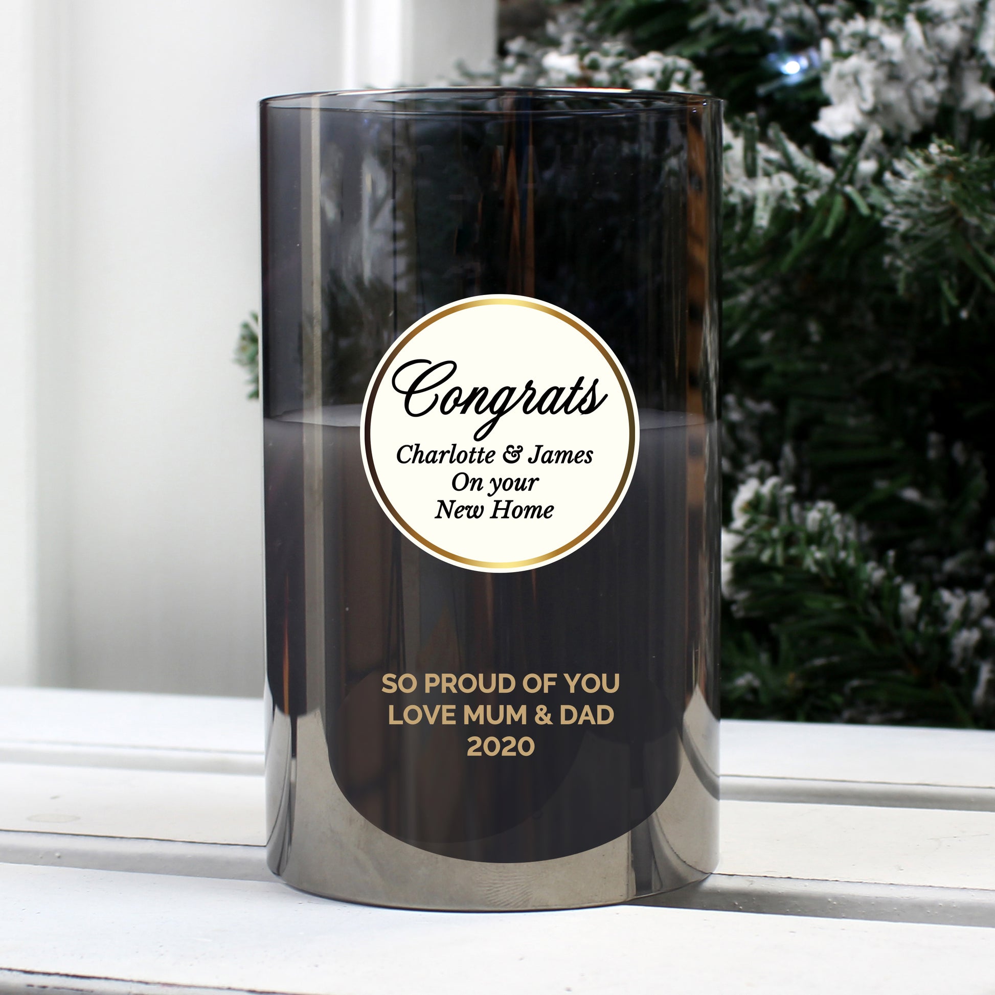 Personalised Opulent Smoked Glass LED Candle - image 3