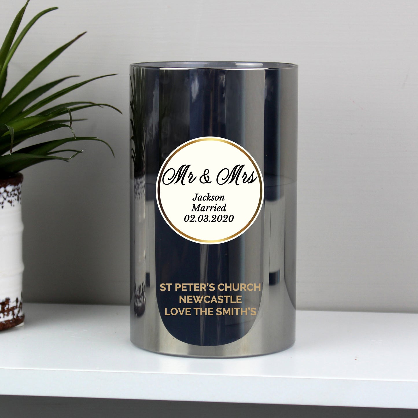 Personalised Opulent Smoked Glass LED Candle - image 4