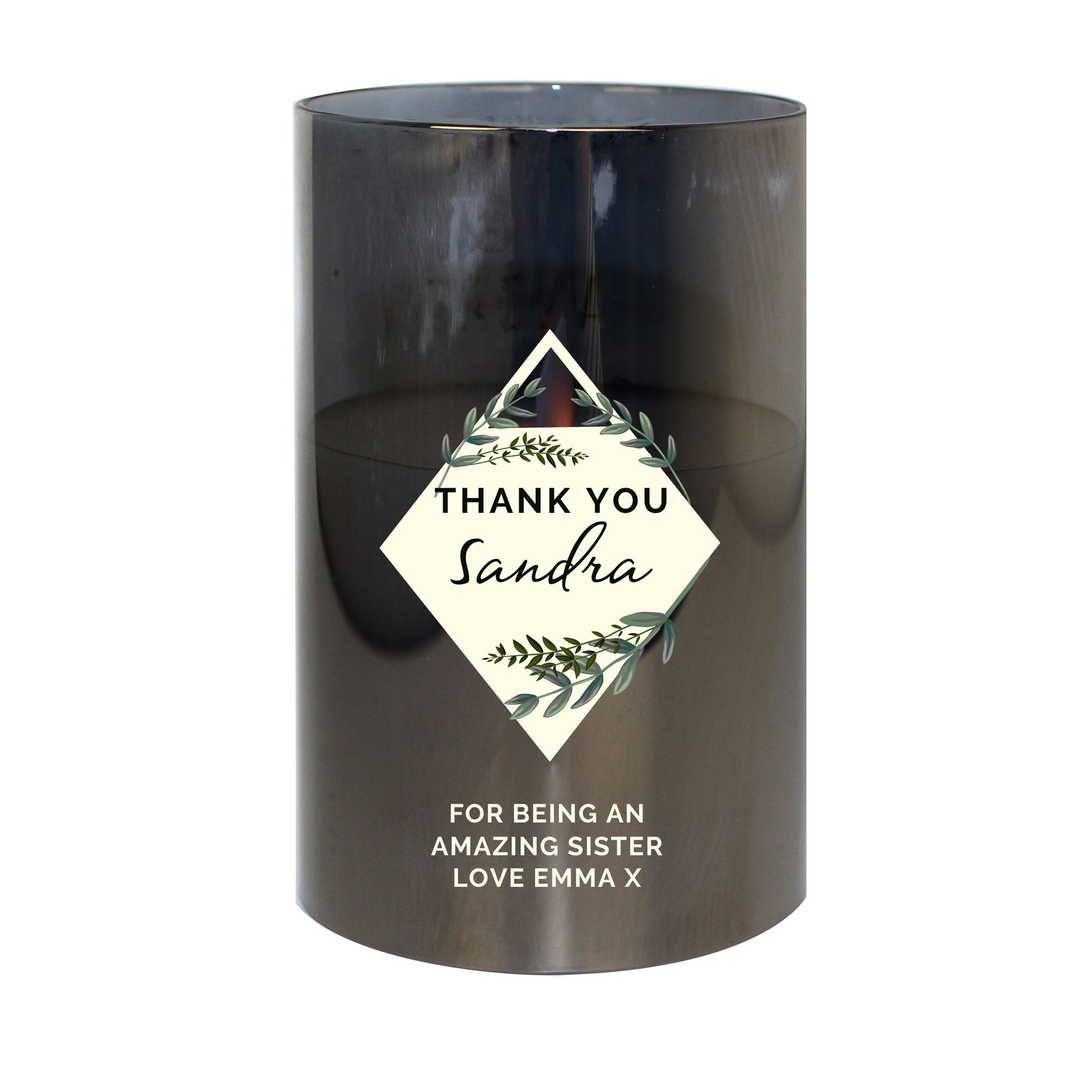 Personalised Botanical Smoked Glass LED Candle - image 2