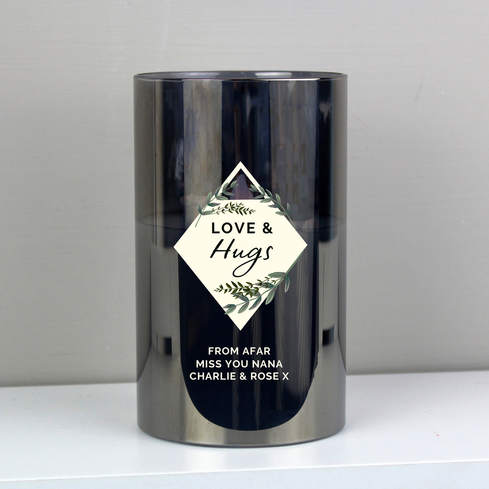 Personalised Botanical Smoked Glass LED Candle - image 3