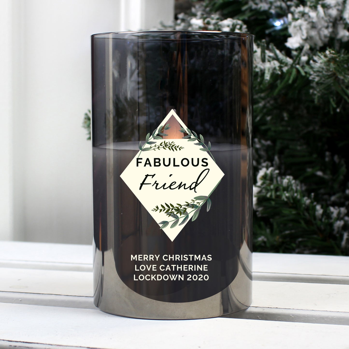 Personalised Botanical Smoked Glass LED Candle - image 4