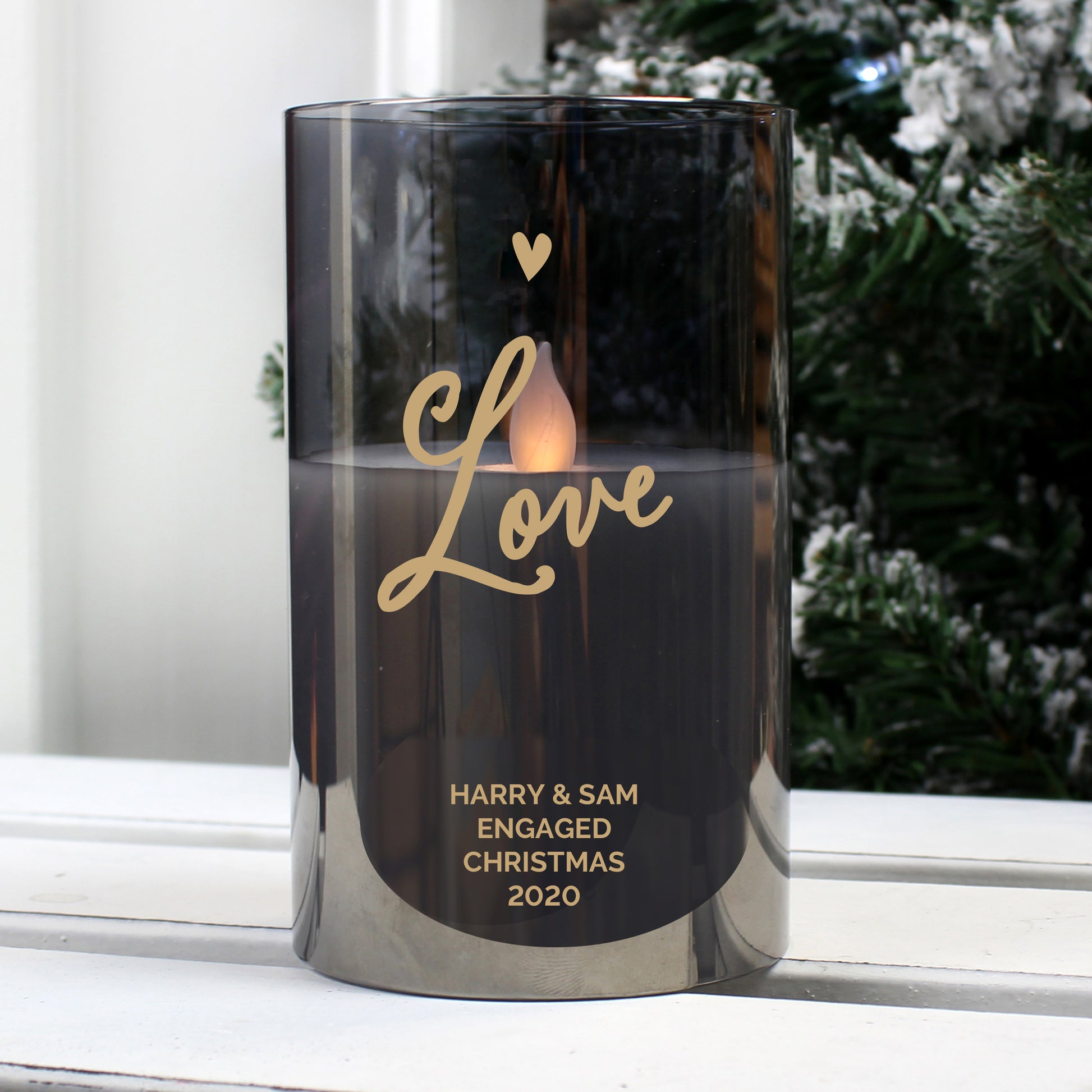 Personalised Love Smoked Glass LED Candle from Heartfelt Gifts