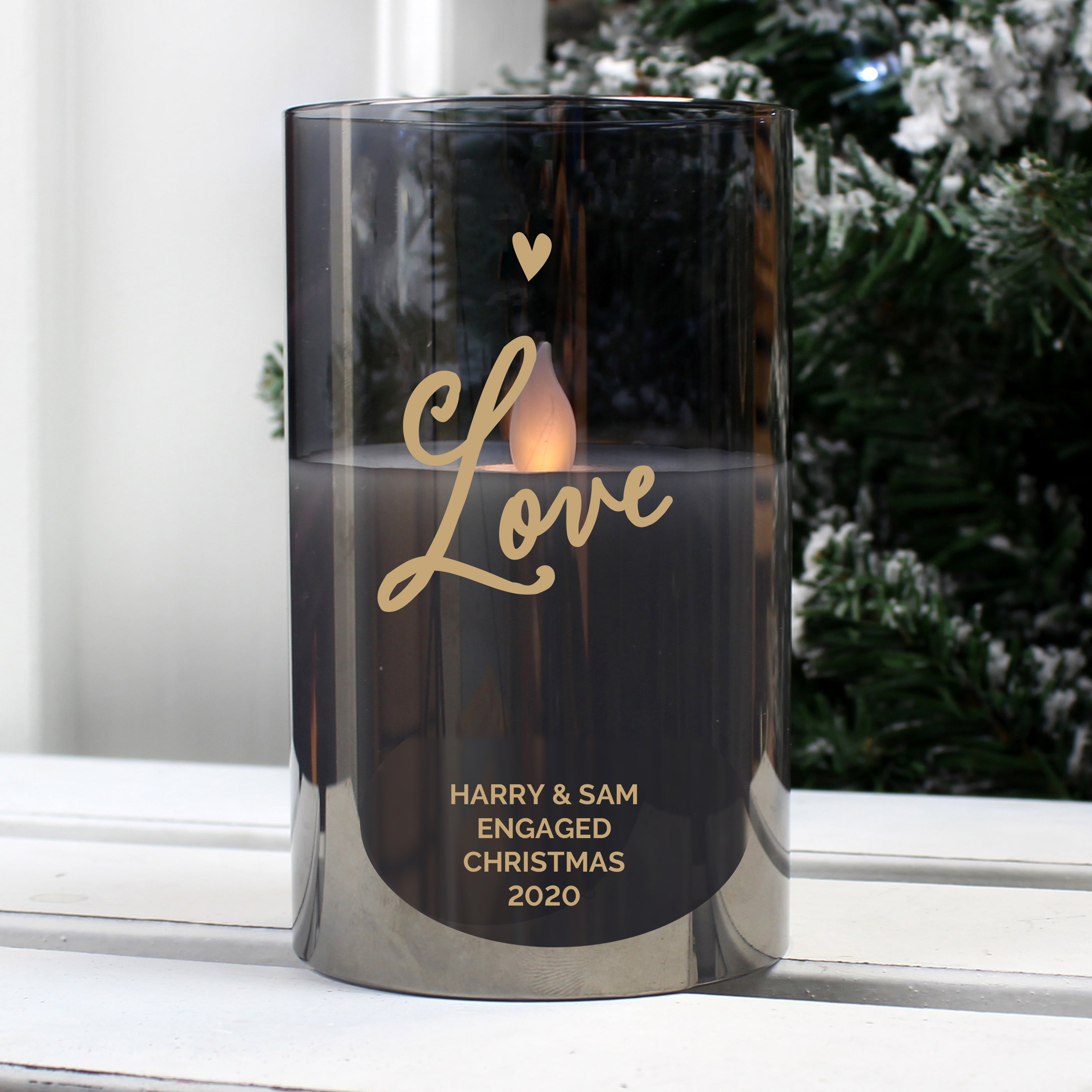 Personalised Love Smoked Glass LED Candle from Heartfelt Gifts