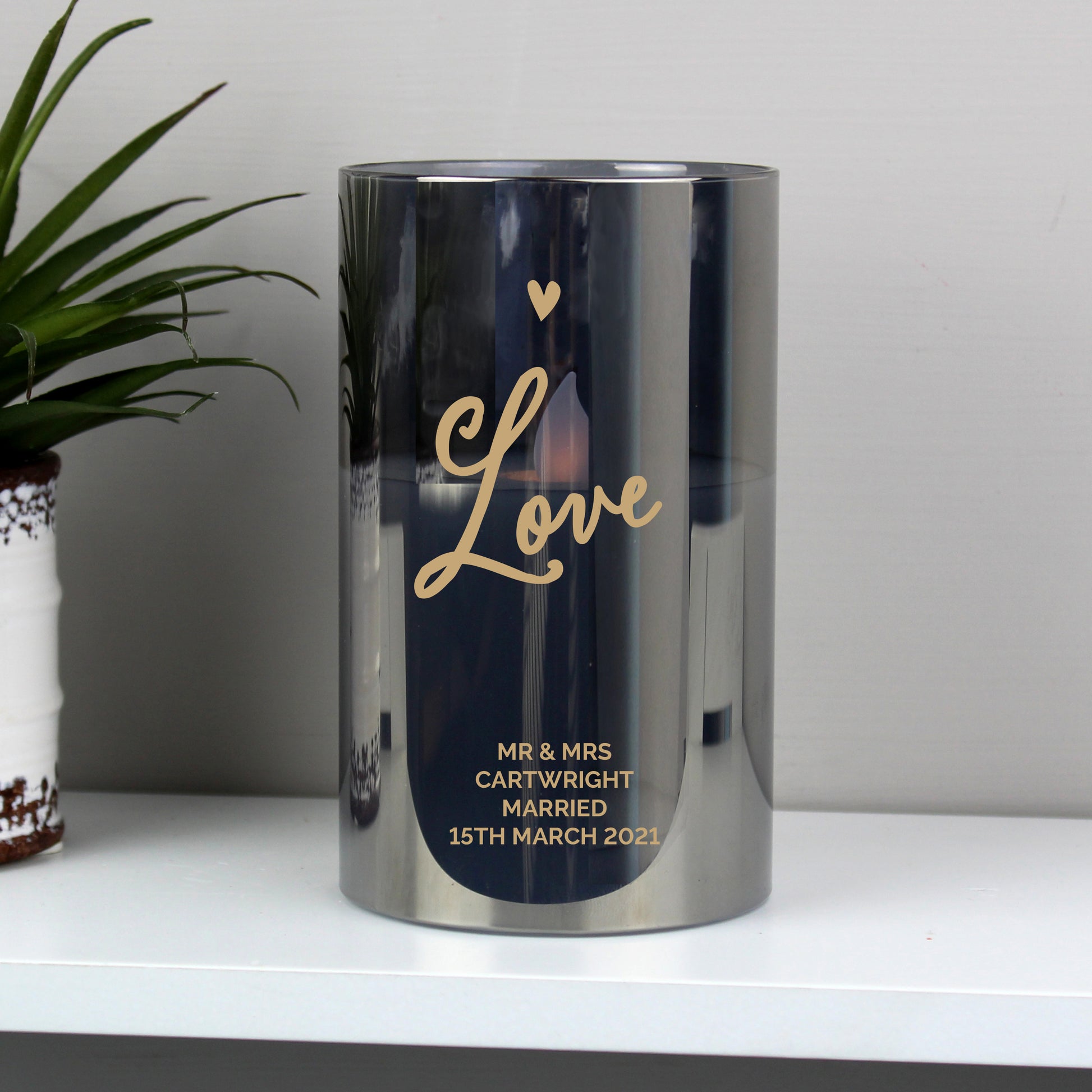 Personalised Love Smoked Glass LED Candle - image 3