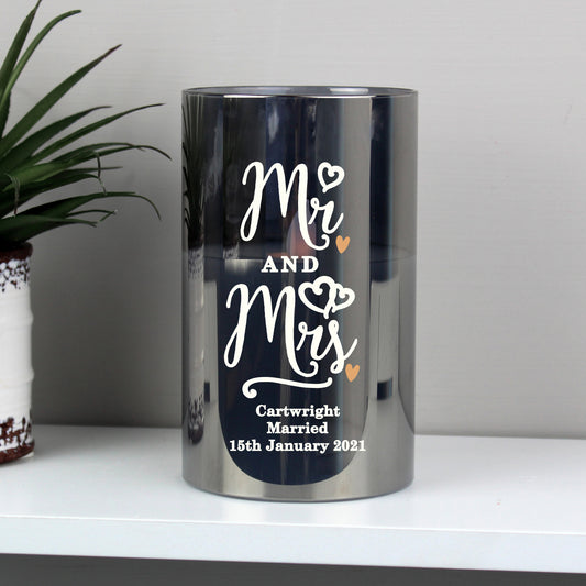 Personalised Mr & Mrs Smoked Glass LED Candle from Heartfelt Gifts