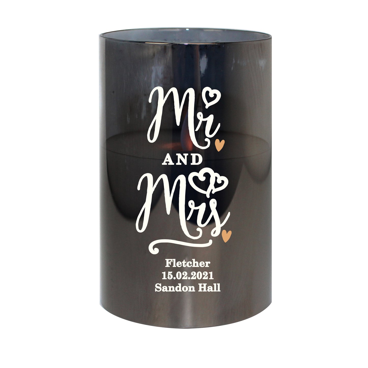 Personalised Mr & Mrs Smoked Glass LED Candle - image 2