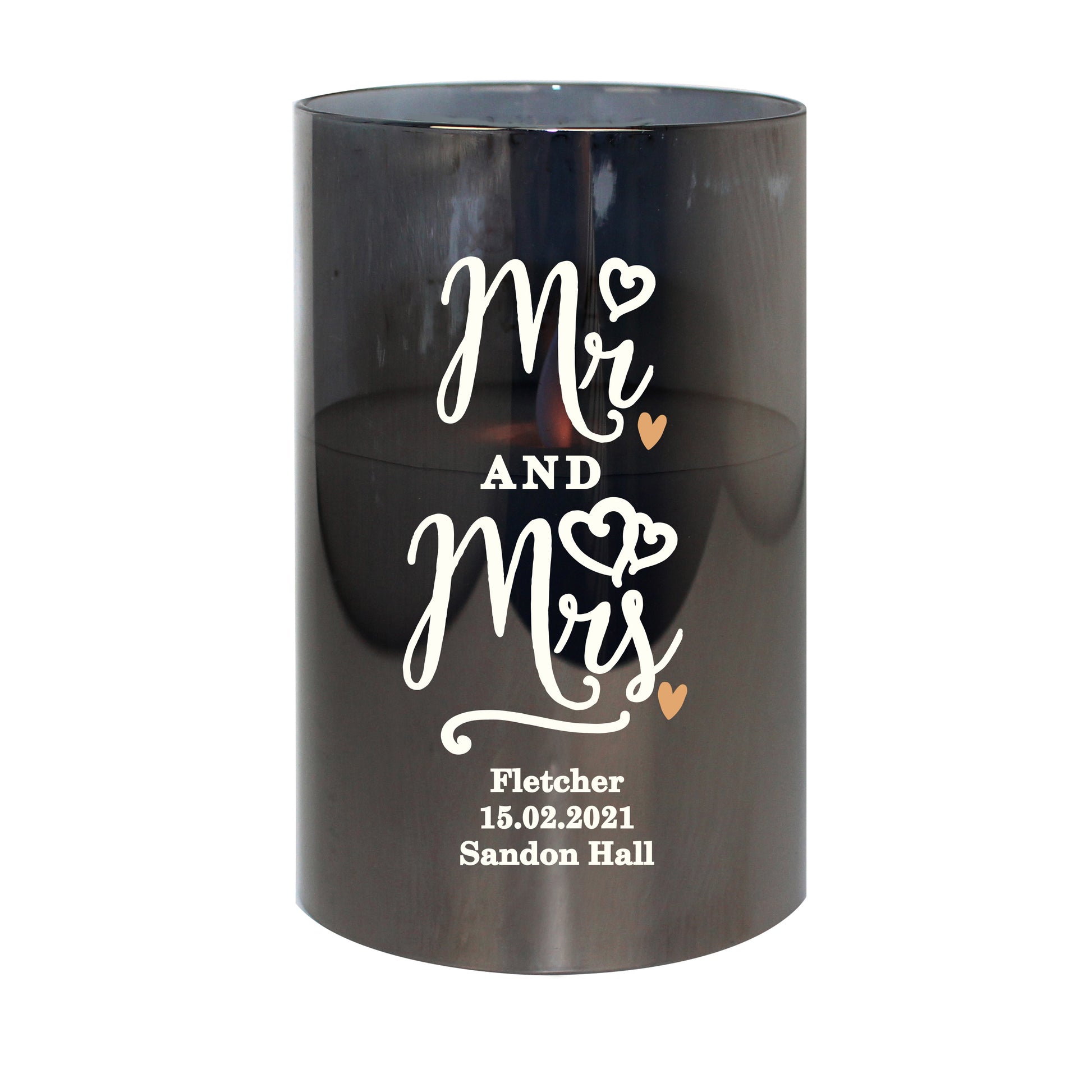 Personalised Mr & Mrs Smoked Glass LED Candle - image 2