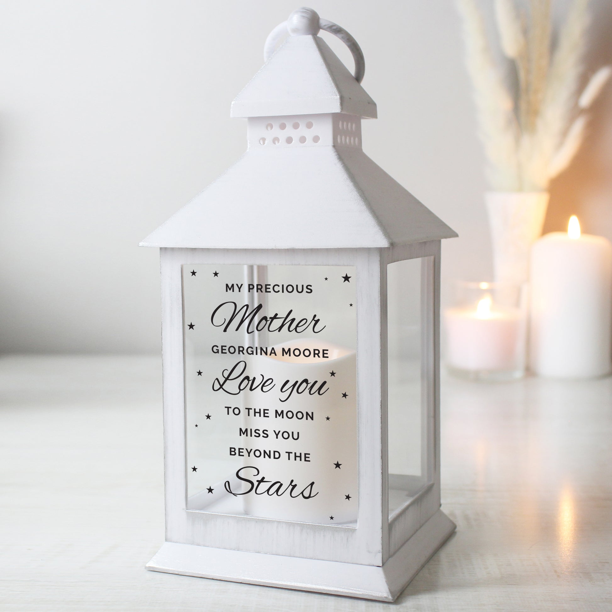 Personalised 'Miss You Beyond The Stars' White Lantern from Heartfelt Gifts