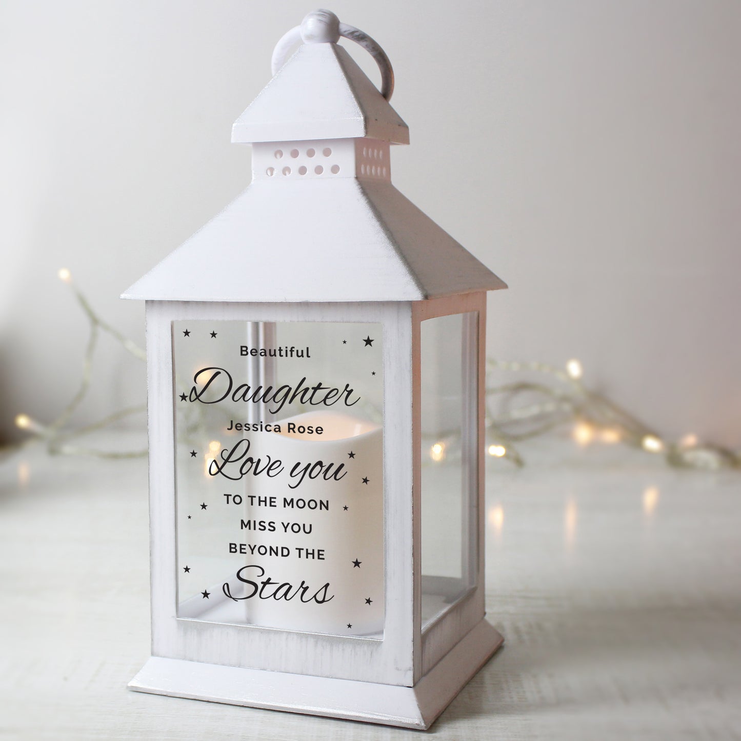 Personalised 'Miss You Beyond The Stars' White Lantern - image 2