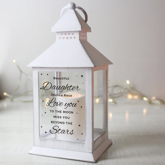 Personalised 'Miss You Beyond The Stars' White Lantern - image 2