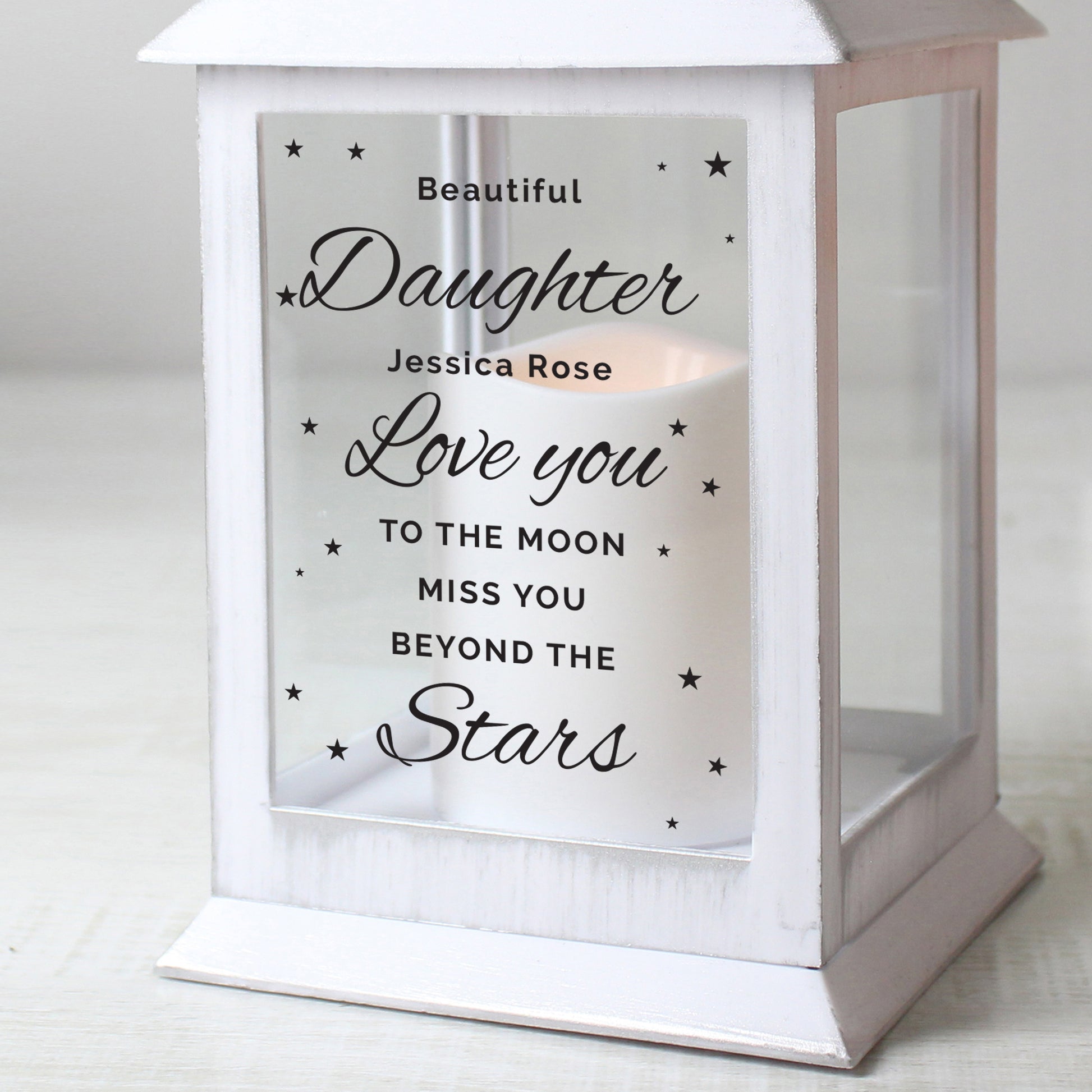 Personalised 'Miss You Beyond The Stars' White Lantern - image 3
