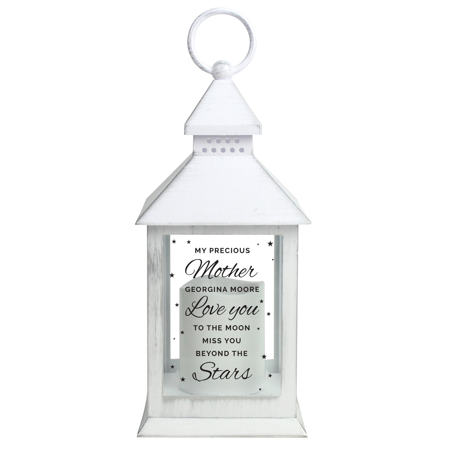 Personalised 'Miss You Beyond The Stars' White Lantern - image 4