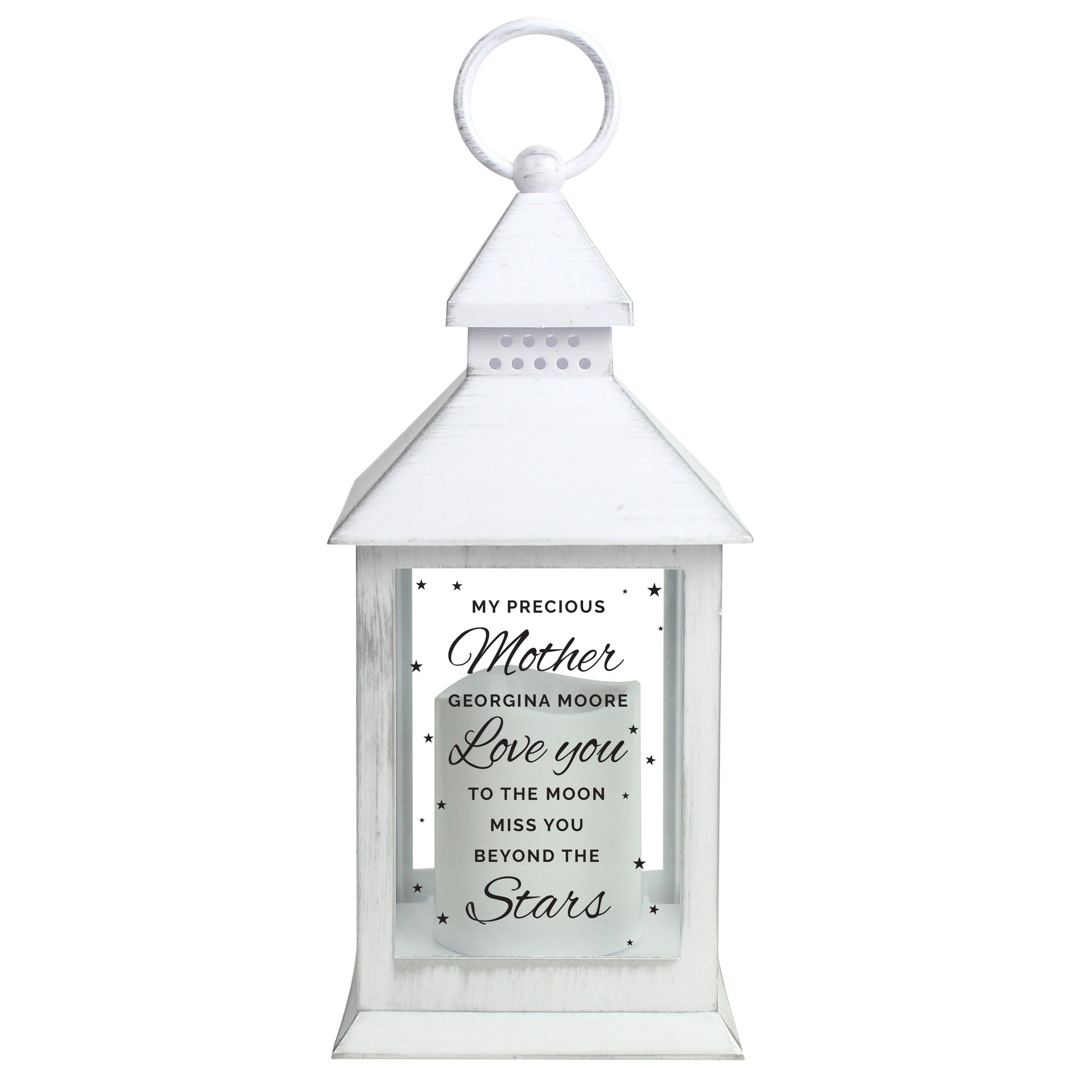 Personalised 'Miss You Beyond The Stars' White Lantern - image 4